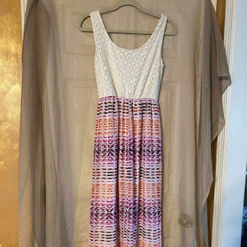 White and Multi Colored Maxi Dress